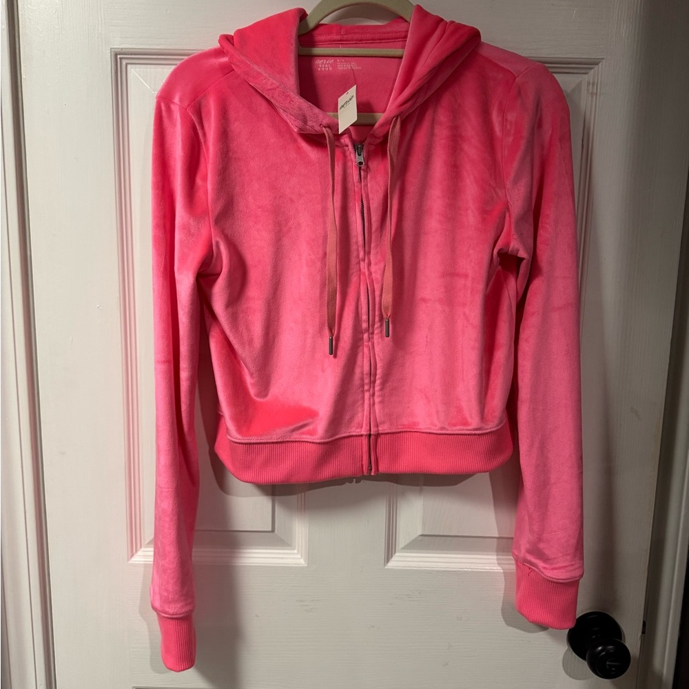 New Aerie Pink Sporty Cropped zipped Hoodie (So soft and comfy)